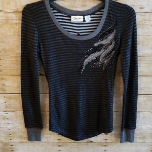 Miss Me Embelleshed Black Long Sleeve Top Size M